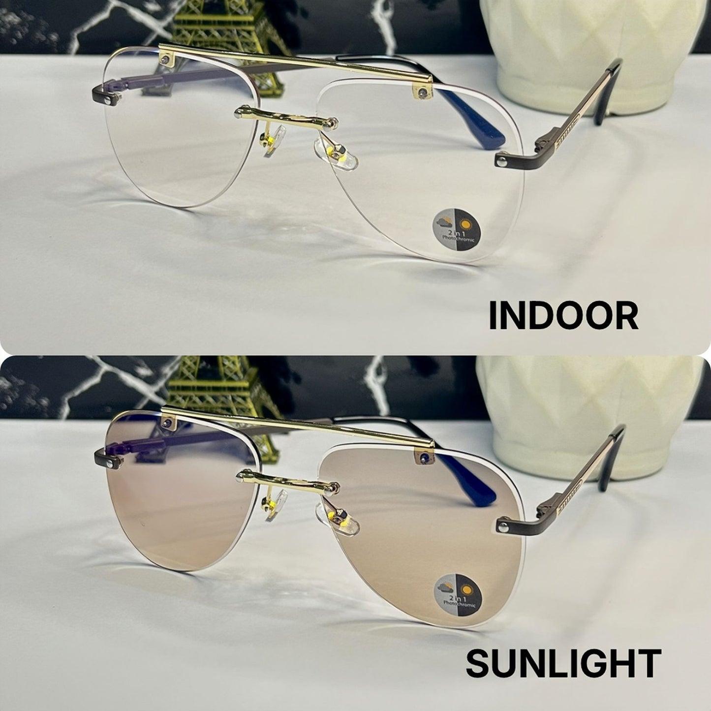 Transition Grey – Rimless Sunglasses